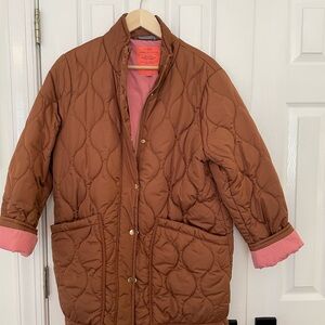 J. Crew Quilted Puffer Jacket in Brown with Pink Lining